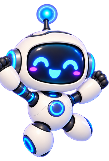 両手をあげてひらめきを喜ぶAIロボット